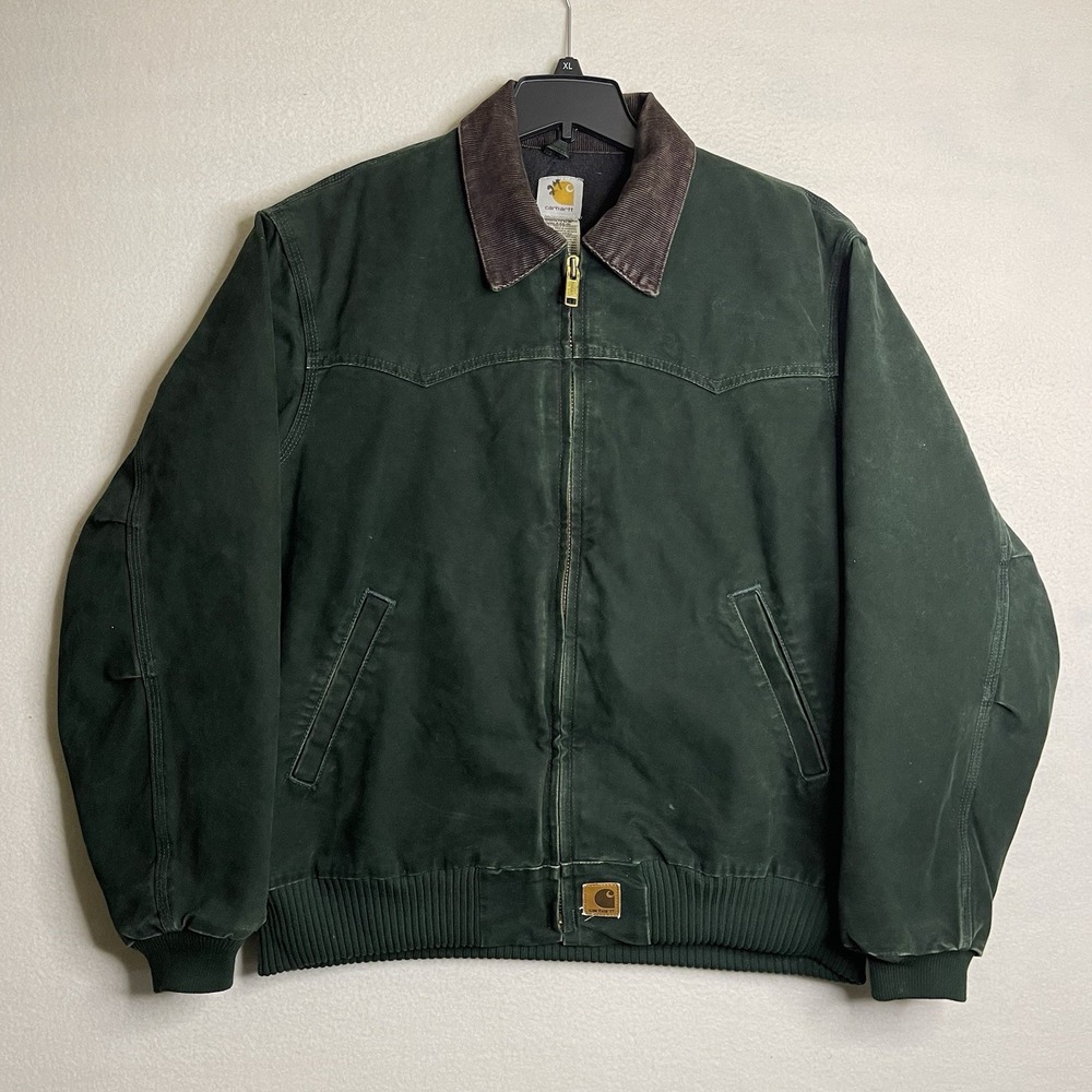 Carhartt Vintage J14 SPC Spruce Green Santa Fe Jacket Men's Sz L Corduroy Collar